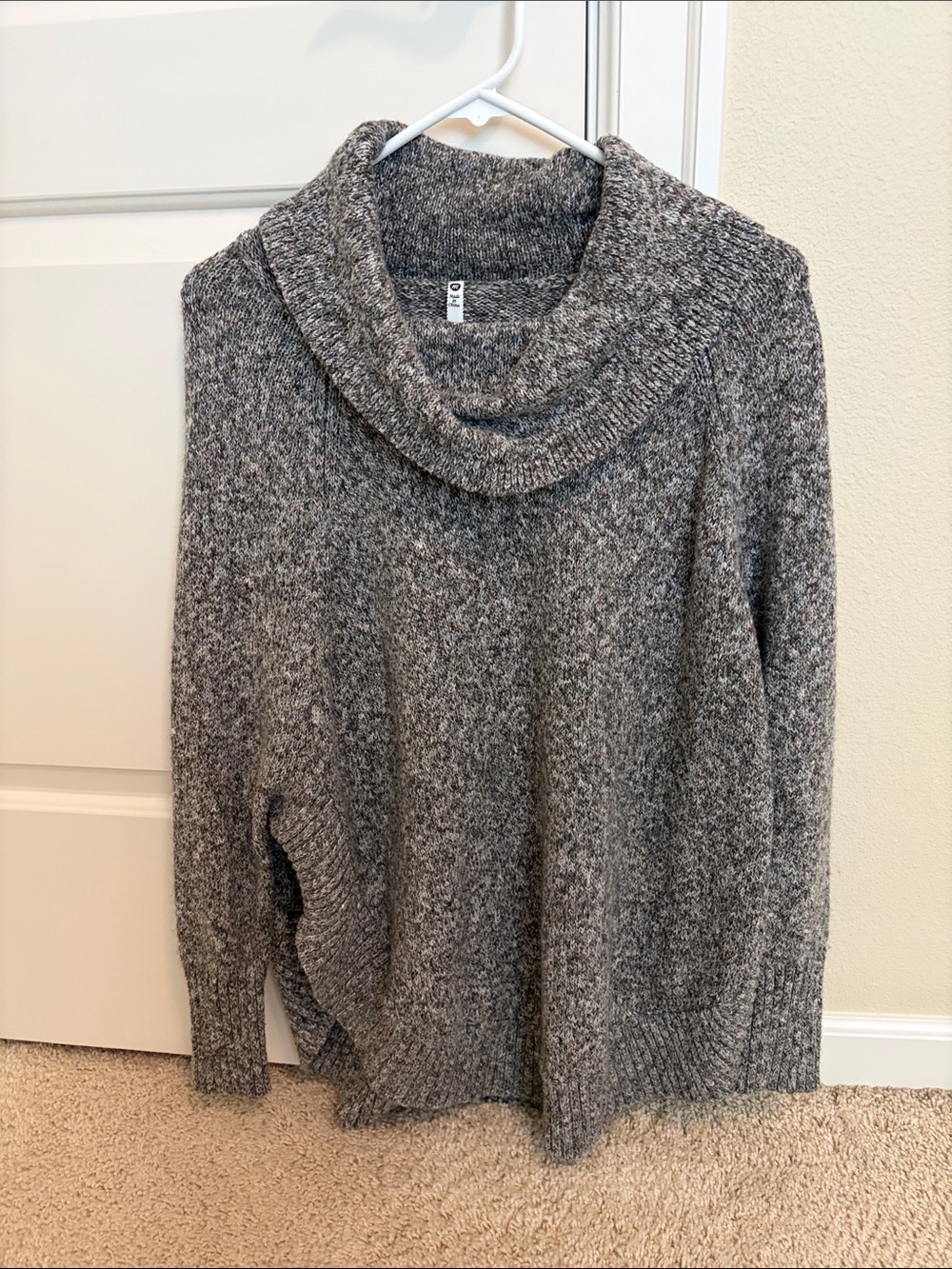 Leo & Nicole Gray Marled Cowl Neck Poncho Sweater
